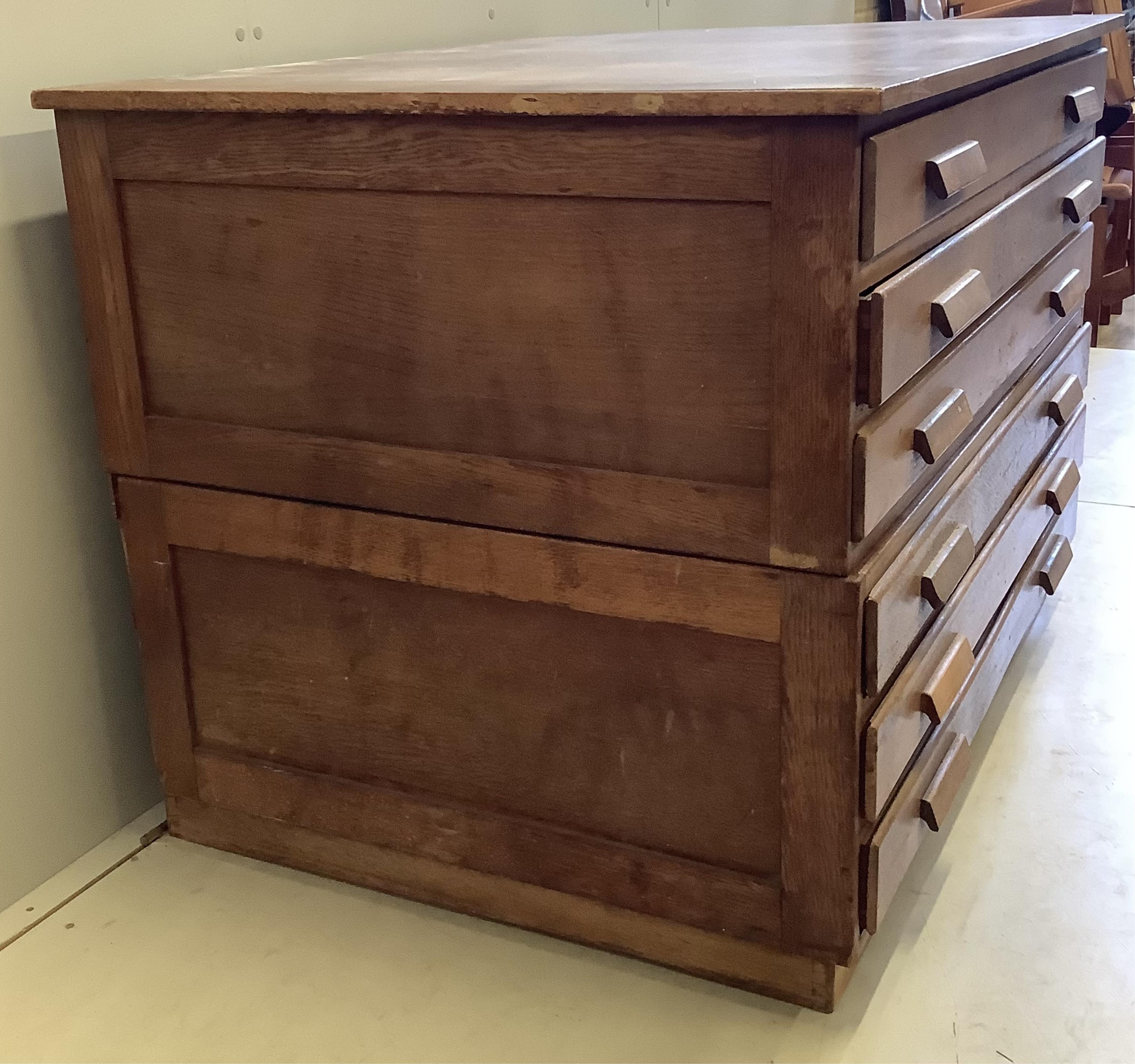 A mid century oak plan chest, width 120cm, depth 88cm, height 86cm
